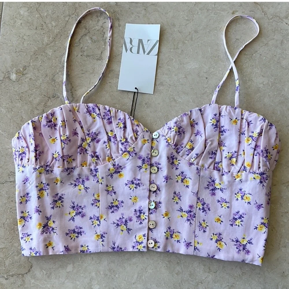 ZARA Floral Bustier Top (small, pink/purple) - Picture 1 of 4